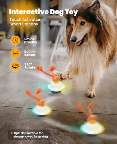Xeuch Interactive Dog Toys, Automatic Moving and Rolling LED Light Up Dogs Ball with Rope, Motion-Activated Wicked Ball for Small Medium Pup, Stimulation Toy for Boredom Relief White - Image 2