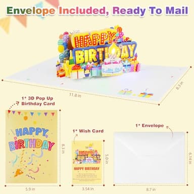 MZD8391 Birthday Cards Light 3D Pop Up Music, Blowable LED Candle Cake Gifts Greeting Cards for Women Men Kids Mom - Image 6