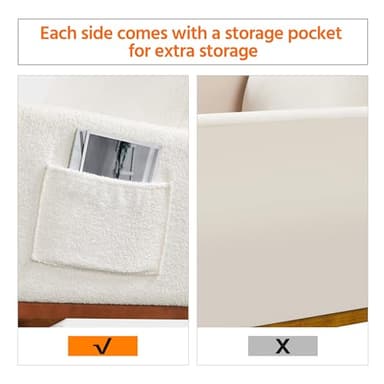 Yaheetech Upholstered Rocking Chair, Boucle Glider Chair Nursery Chair with High Back and Side Pocket, Rocking Accent Armchair with Rubber Wood Legs for Living Room/Bedroom/Nursery, Ivory - Image 6