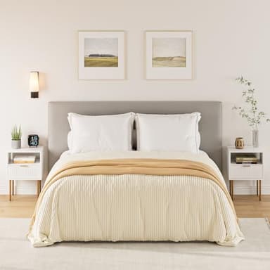 Masupu Nightstand,Mid-Century Modern Bedside Table with Storage Drawer and Open Wood Shelf,Small Gold Frame Side Table for Bedroom,Living Room,White - Image 8