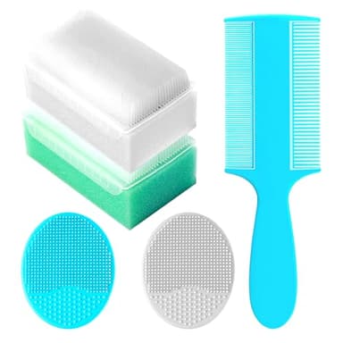Cradle Cap Brush for Babies, Set of 5 Baby Bath Essentials with Bath Sponge Silicone Scrubber Long Handle Comb for Newborns Toddlers Boys Girls (Green) - Image 1