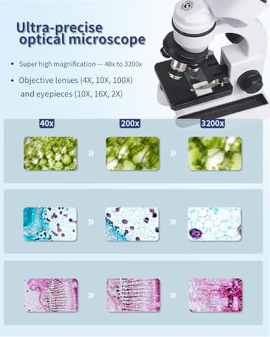 Compound Microscope ，40X-3200X Research Class, Microscope Kit LED Light, Carrying Box ，monocular Microscopes for Students Beginner - Image 2