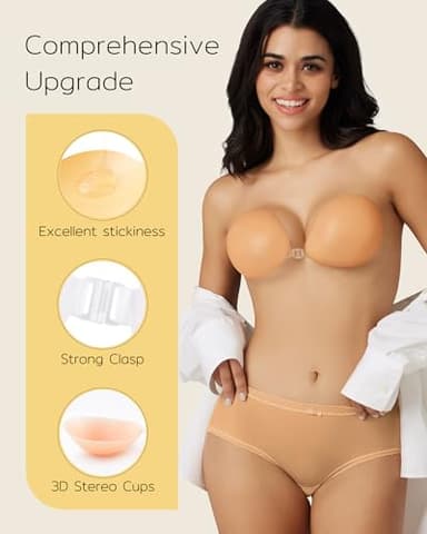 Niidor Sticky Bra for Women Adhesive Backless Strapless Bra Khaki - Image 4