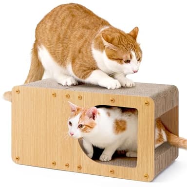 EHEYCIGA Cardboard Cat Scratcher House, 20-Inch Corrugated Cat Scratcher for Indoor Cats, Large Scratching Board Pad, Brown - Image 1