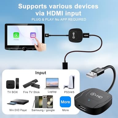 Wireless CarPlay Adapter for Apple,Plug and Play CarPlay Wireless Adapter with HDMI Input for Fire TV Sticks and Game Consoles,Fit for Cars with Factory Wired CarPlay from 2016 & iOS 10+ Phone - Image 3