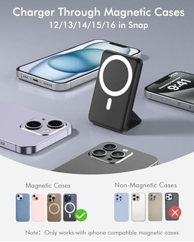 podoru for Magsafe Battery Pack, Foldable 10000mAh Wireless Portable Charger with USB-C Cable LED Display 22.5W PD Fast Charging Magnetic Power Bank for iPhone 16/15/14/13/12 All Series-Black - Image 2