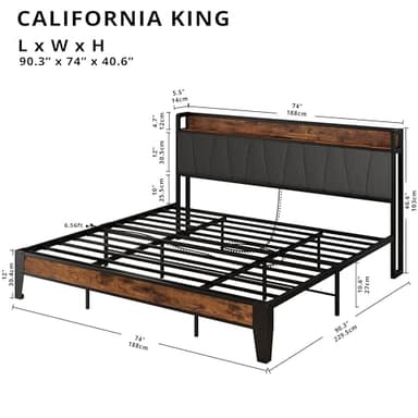 LIKIMIO California King Bed Frames, Storage Headboard with Charging Station, Solid and Stable, Noise Free, No Box Spring Needed, Easy Assembly - Image 2