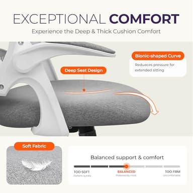 NEO CHAIR Office Desk Computer Gaming Ergonomic Chair with Lumbar Back Support Adjustable Height Swivel Wheels Flip-up Arms Mesh Chair for Home or Office (Grey) - Image 4