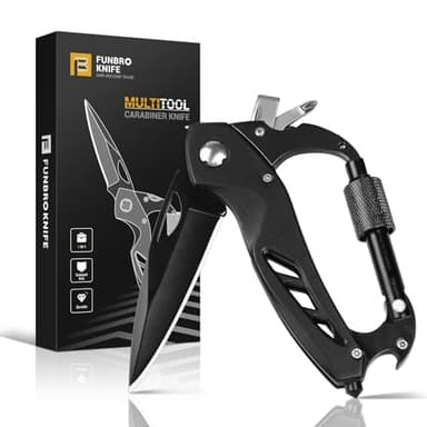 FUNBRO Multitool Carabiner with Pocket Knife, Stocking Stuffers Gifts for Men, EDC Carabiners with Folding Knives, Bottle Opener, Window Breaker and Screwdriver, Survival Gear for Camping Hiking - Image 1