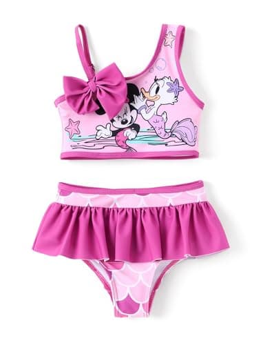 Disney Mickey and Friends Girls 2 Piece Tankini Bathing Suits Summer Rash Guard Swimwear Hot Pink 2 Years - Image 1