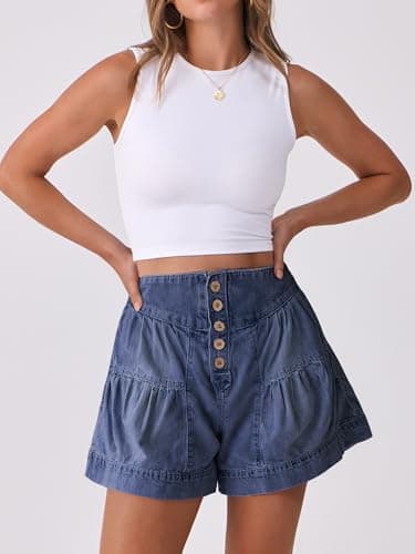 ANRABESS Women's Denim Shorts Summer Baggy High Waisted Flowy Wide Leg Buttons Pleated Casual Jean Shorts 2025 Fashion Skorts Blue X-Large - Image 3