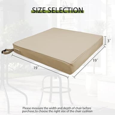 Metliv Patio Chair Cushions 19" x 19" x 3", Waterproof Outdoor Seat Cushions for Patio Furniture, Square Chair Pads with Adjustable Straps for Garden Sofa Couch, Set of 2, Beige - Image 2