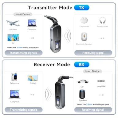ESSAGER Bluetooth Receiver for Car, Noise Cancelling 3.5mm AUX Bluetooth Car Adapter, Wireless Audio Receiver Transmitter for Home Stereo/Wired Headphones Airplane, Gray - Image 6