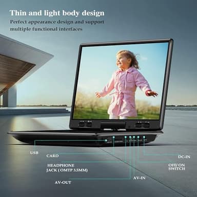 MYDASH 14.9'' Portable  DVD  Player  with  12.5" Swivel  Screen – Rechargeable  Car  DVD  Player,  Portable & Travel,  Region‑Free  Personal  DVD  Player  Portable,  USB/SD  Support - Image 4