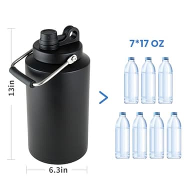 1 Gallon Water Jug Bottle Insulated, 128oz Stainless Steel Water Bottle Jug Wide Mouth Double Vacuum Dishwasher Safe BPA Free for Hot & Cold Drinks Black - Image 2