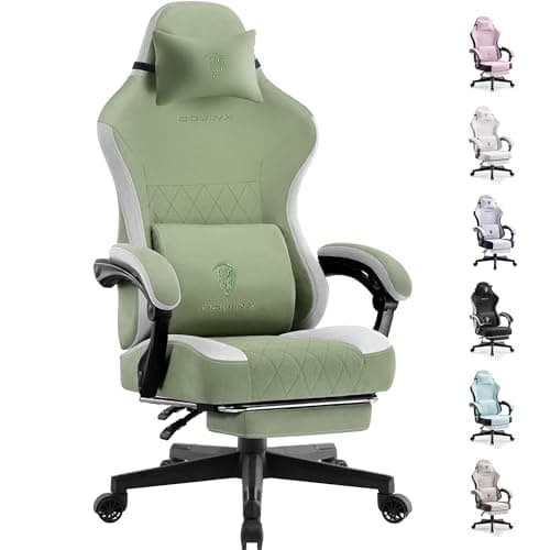 Dowinx Gaming Chair Fabric with Pocket Spring Cushion, High Back Ergonomic Computer Chair with Footrest for Adults, Massage Lumbar Support Swivel Game Chair for Office Gaming 300LBS, Green - Image 1