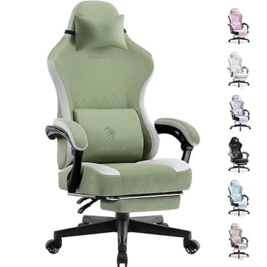 Dowinx Gaming Chair Fabric with Pocket Spring Cushion, High Back Ergonomic Computer Chair with Footrest for Adults, Massage Lumbar Support Swivel Game Chair for Office Gaming 300LBS, Green - Image 1
