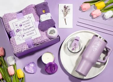 Birthday Gifts for Women Self Care Gifts Get Well Soon Gifts, Lavender Relaxing Spa Gifts Basket Care Package w/ Flannel Blanket 40 OZ Tumbler, Christmas Gifts for Mom Wife Grandma Friends Sisters Her - Image 9