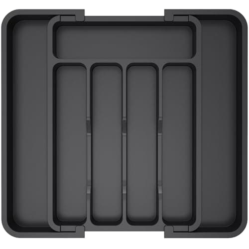 Lifewit Silverware Drawer Organizer, Expandable Utensil Tray for Kitchen, BPA Free Flatware and Cutlery Holder, Adjustable Plastic Storage for Spoons Forks Knives, 8.5"-14.1" x 12.1", Black - Image 1