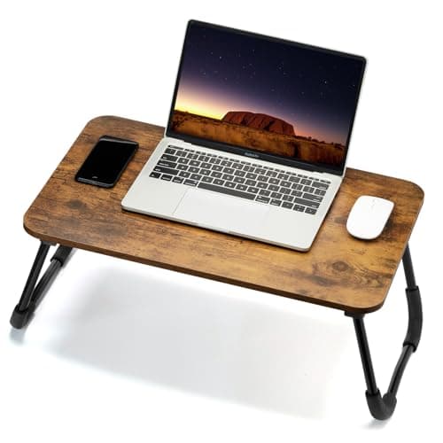 Ruxury Folding Lap Desk Laptop Stand Bed Desk Table Tray, Breakfast Serving Tray, Portable & Lightweight Mini Table for Sofa Couch Floor - Brown Wood - Image 1