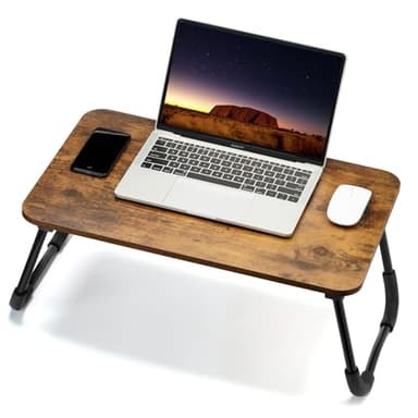 Ruxury Folding Lap Desk Laptop Stand Bed Desk Table Tray, Breakfast Serving Tray, Portable & Lightweight Mini Table for Sofa Couch Floor - Brown Wood - Image 1