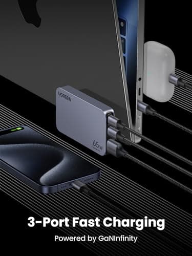 UGREEN Nexode Pro 65W GaN USB C Slim Wall Charger, 3-Port Compact Fast PPS Charger for iPhone 17/16/15 Series, MacBook Air, iPad Pro, Galaxy S25/S24, Pixel 10/9, Steam Deck - Image 3