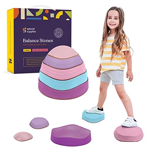 Special Supplies Stepping Stones for Kids, 5 Balance Indoor and Outdoor Blocks Promote Coordination, Balance, Strength, Child Safe Rubber, Non-Slip Edging, Stackable - Image 1