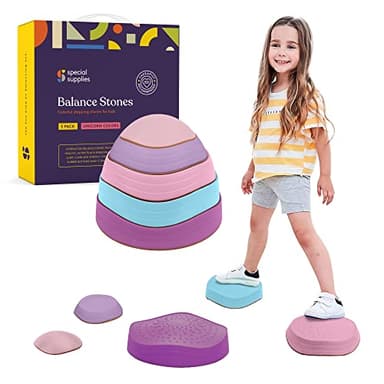 Special Supplies Stepping Stones for Kids, 5 Balance Indoor and Outdoor Blocks Promote Coordination, Balance, Strength, Child Safe Rubber, Non-Slip Edging, Stackable - Image 1