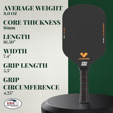 JOJOLEMON Pickleball Paddles Featuring a Raw Carbon Fiber Paddle Face and 16mm Power Polymer Core Pickleball Rackets Designed for Spin and Consistency - Image 6