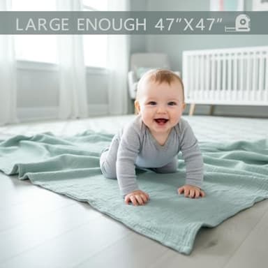Muslin Swaddle Blankets for Newbron, Receivig Blankets for Boys, Large 47x47 Inch Soft Brethable Lightweight Cotton Blankets, 3 Pack, (Green, Cream White, Blue) - Image 5