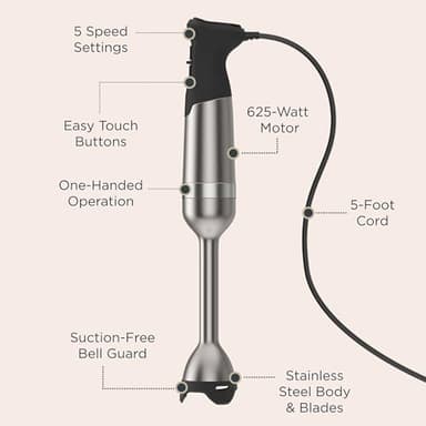 Vitamix 5-Speed Immersion Blender, 625-Watt Motor, One-Handed Operation, 5 ft cord, Stainless Steel/Black - Image 4