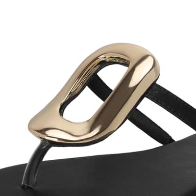 Wnshonzy Flip-Flops for Women Thong Sandals Flat Black Slip on Slides Leather Beach Comfort Open Square Toe Ladies Slipper Dressy Metal Hardware Decoration Summer Shoes Casual Fashion - Image 2