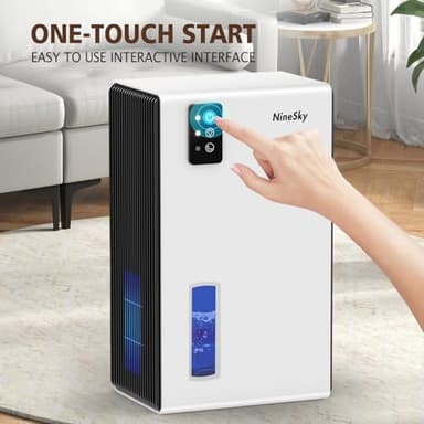 NineSky Dehumidifiers for Home, 95 OZ Water Tank, (1000 sq.ft) Dehumidifiers for Bathroom Bedroom Basement with Auto Shut Off,7 Colors LED Light(White) - Image 8