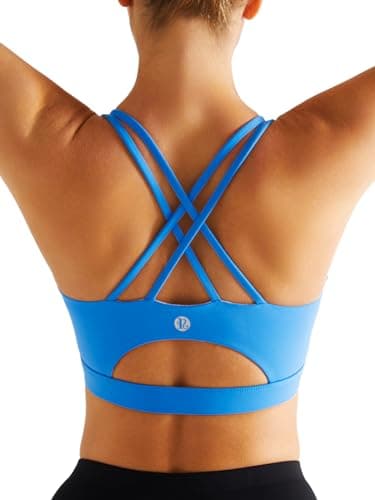 RUNNING GIRL Sports Bras for Women,Strappy Back Workout Bras Padded Supportive Blue Sports Bra Plue Size(WX2354Bright Blue,XL) - Image 1