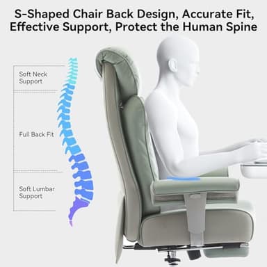 Efomao Big and Tall Green Office Chair 450LBS – Ergonomic High-Back Executive Chair with Footrest, Adjustable Padded Armrests, PU Leather Computer Chair with Lumbar Support for Home or Office，Green - Image 8