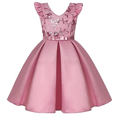 AIMJCHLD Teenages Girls Ball Gowns Flower Girl Dress Kids Children Country Party Formal Special Performance Dress Baptism Graduation Bowknot Party Dresses Size 8 9 Years (Bean Powder 150) - Image 1