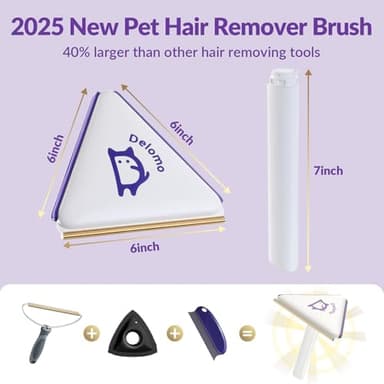 DELOMO Pet Hair Removal Tool：3 in 1 Cat and Dog Hair Remover - Carpet Rake for Multi-Surface - Reusable Pet Hair Remover for Couch, Furniture,Clothes,Car Mats,Pet Bed - Image 2