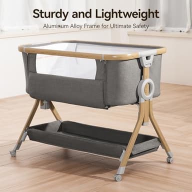 Larex Baby Bassinet Bedside Sleeper for Baby, Baby Crib Bed for Newborn Infant, Bedside Bassinet with Wheels, 5 Adjustable Height, Mosquito Net, Breathable Mattress and Mesh, Storage Basket and Bag - Image 5
