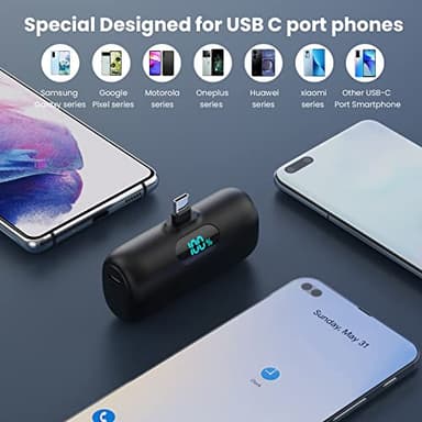 Mini Portable Charger 5000mAh Power Bank,15W PD USB C Cell Phone Portable Power, LCD Display Battery Pack Compatible With iPhone 15/15 Plus/15 Pro/15 Pro Max/Android/Samsung/Moto/LG (Type-C Only) - Image 4