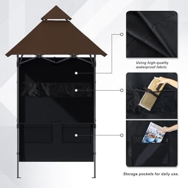 ABCCANOPY 8x5 Pop Up Grill Gazebo - Outdoor BBQ Canopy with Shelf & Sidewall, Portable Barbeque Shelter with 2 Magnetic LED Lights, Carry Bag for Patio Garden Events Picnic Grilling, Brown - Image 7