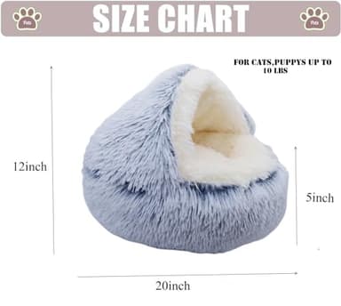 ZaneSun Calming Round Dog Bed & Cat Cave with Hooded Cover, Plush Fluffy Anti-Anxiety Bed, Waterproof Bottom Washable (Grey, 20x20inch) - Image 2