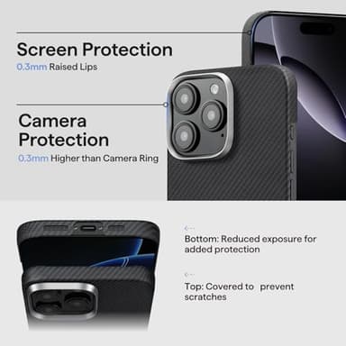 pitaka iPhone 16 Pro Case 6.3” - MagSafe Compatible, Ultra Slim with Caseless Feel, 600D Aramid Fiber Woven - Black/Grey (Twill) - Image 5