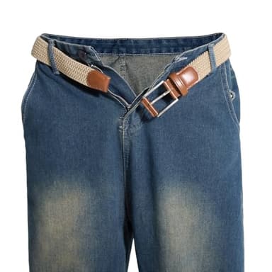 DENGFENGZHE Belt for Men, 1 3/8" Mens Gift Stretch Braided Web Belt Elastic for Casual Golf Jeans, 2 Pack (Black+Beige, 36" to 42" Waist Adjustable) - Image 7