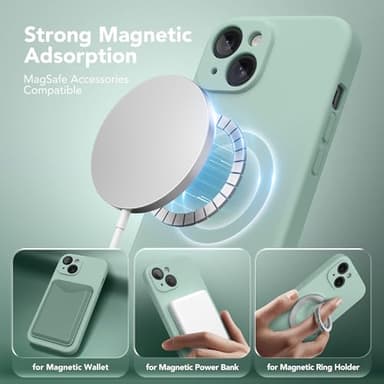 SuydanBox Magnetic for iPhone 15 Case, Compatible with MagSafe, [Screen Protector + Full Camera Protection], Silicone Shockproof Anti-Scratch Protective Phone Case for iPhone 15 6.1", Mint - Image 2