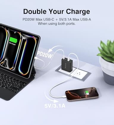 USB C Charger Block, [2-Pack] 50W 5-Port Fast Charger 20W Type C Charging Block 3.1A USB Wall Charger Dual Port PD+QC Charging Cube for iPhone 16 15 14 13 12 11 Pro Max XS, iPad, Samsung, Black - Image 6