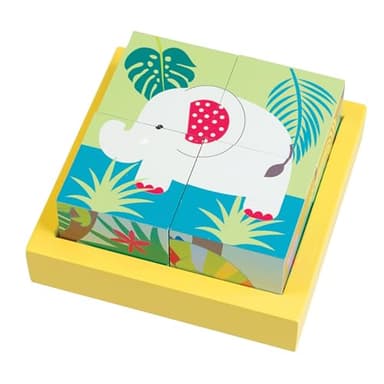 Orange Tree Toys: Jungle Animals - Four Blocks Puzzle - Hand Painted Colorful Wooden Toy, Chunky Animal Blocks, Educational, Toddlers & Kids, Ages 1+ - Image 2