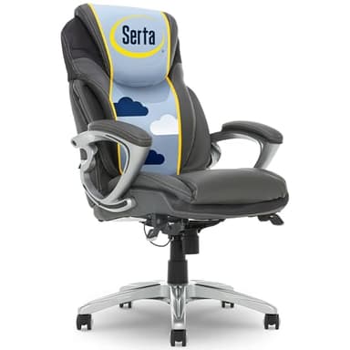 Serta Bryce Executive Office Chair, Ergonomic Computer DeskChairs with Patented AIR Lumbar Support, Comfy Body Pillows, Height Adjustable, Swivel Base with Wheels, Bonded Leather, Gray - Image 1