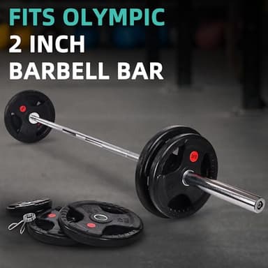 Fitvids Olympic Cast Iron 2-Inch Weight Plates Including 5FT Olympic Barbell Bar & Safely Locks, 100 Pounds Set (85 Lbs Plates + 15 Lbs Barbell Bar), Multiple Packages - Image 4