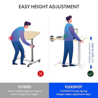 FLEXISPOT Mobile Standing Desk with Wheels Pneumatic Laptop Rolling Computer Cart Movable Height Adjustable Small Sit Stand Desk Computer Workstations Home Use（31.5" W x 17.7" D,White+Maple - Image 9