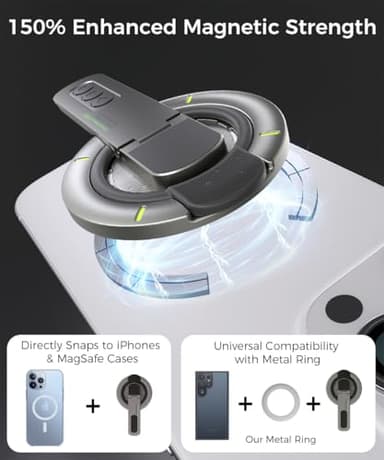 Warherd Phone Grip for Magsafe Phone Stand 360°Roration Gym Holder Phone Kickstand Silicone Finger Ring Innovative Pressure-Relief Damping Hinge Design with Magnet Ring Compatible All Phones (Black) - Image 3